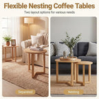 Tangkula Round Nesting Coffee Table Set of 2, Farmhouse End Tables - Image 5