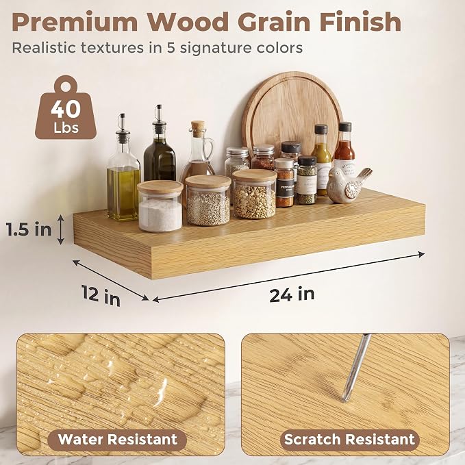 12 inch Deep Floating Shelves for Wall, 24 inch Wide Engineered Wood Wall - Image 2