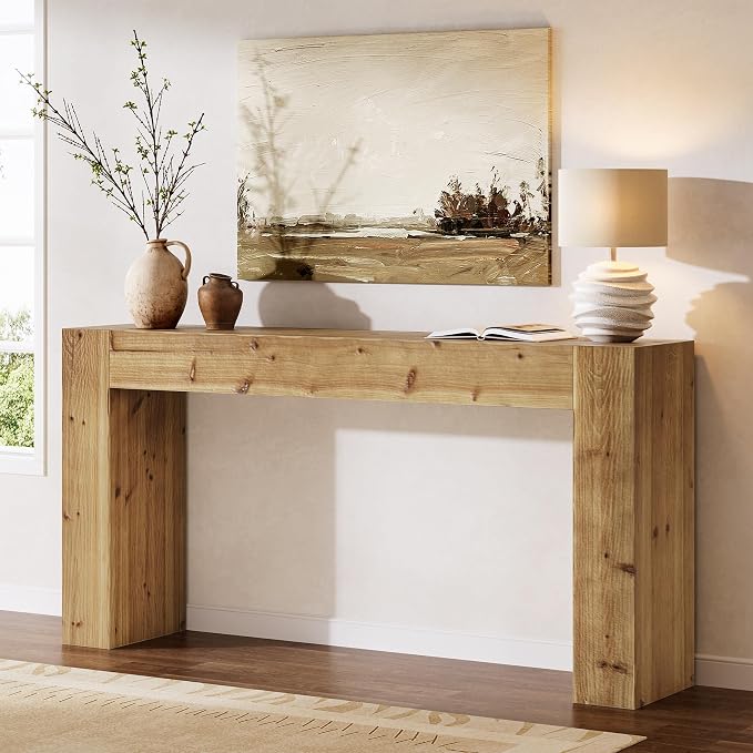 Solid Wood Console Table, 63-Inch Farmhouse Sofa Table Behind Couch - Image 3