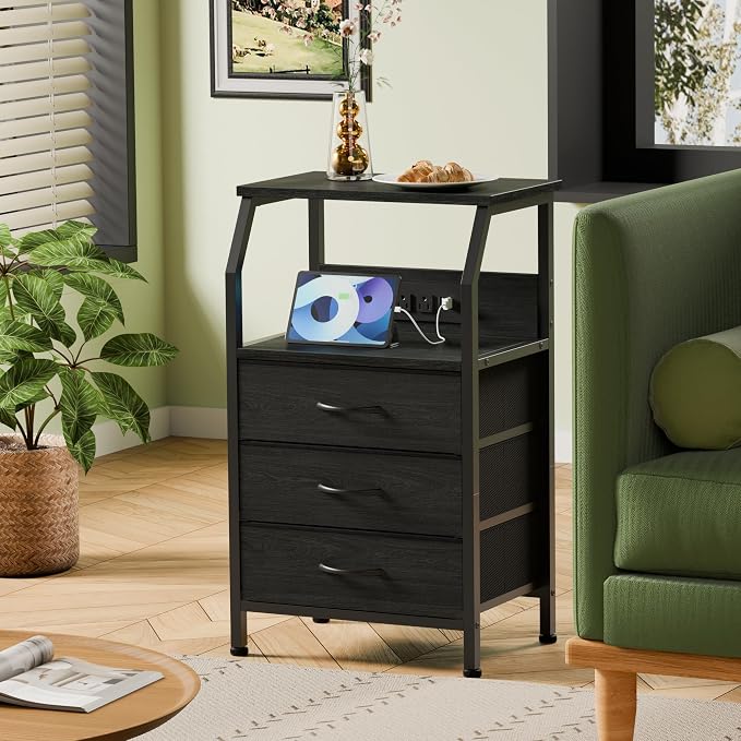 Furnulem Night Stand with Charging Station, 28.3 Inch Tall Side Table with - Image 4