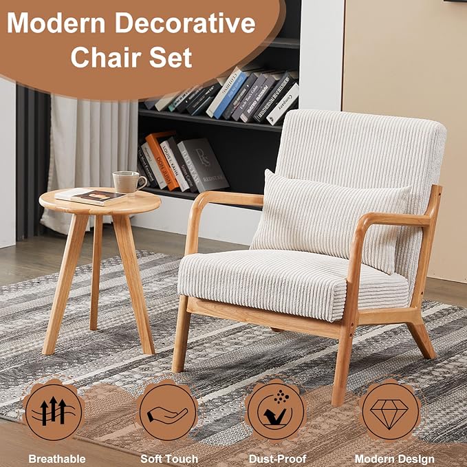 Beige Midcentury Modern Accent Chair - Image 3
