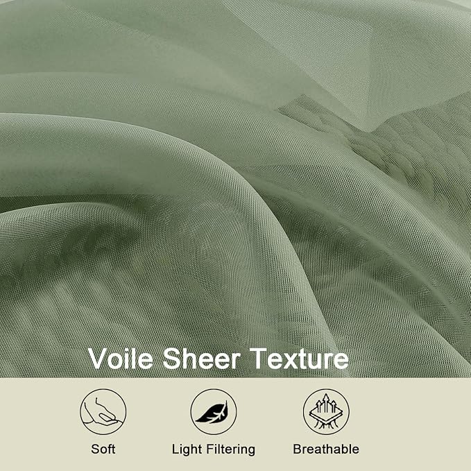 Sage Green Sheer Curtains 84 Inches Long 2 Panels Set - Image 4