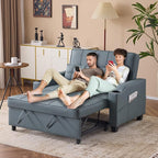 VINGLI Blue Grey Futon Sofa Bed Convertible Loveseat Sleeper Couch, Faux - Image 9