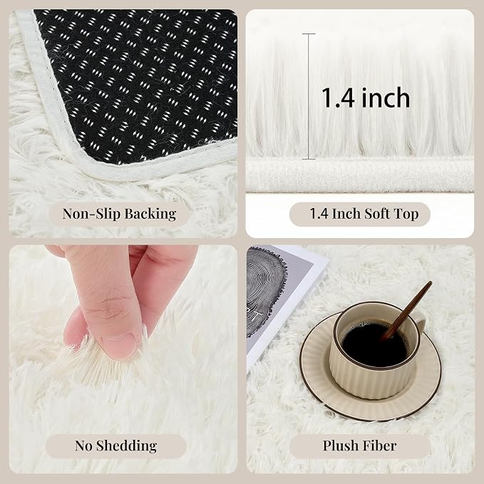 PLHXFR 9x12 Area Rugs Living Room: Fluffy Bedroom Rug Shag Carpet White | - Image 4