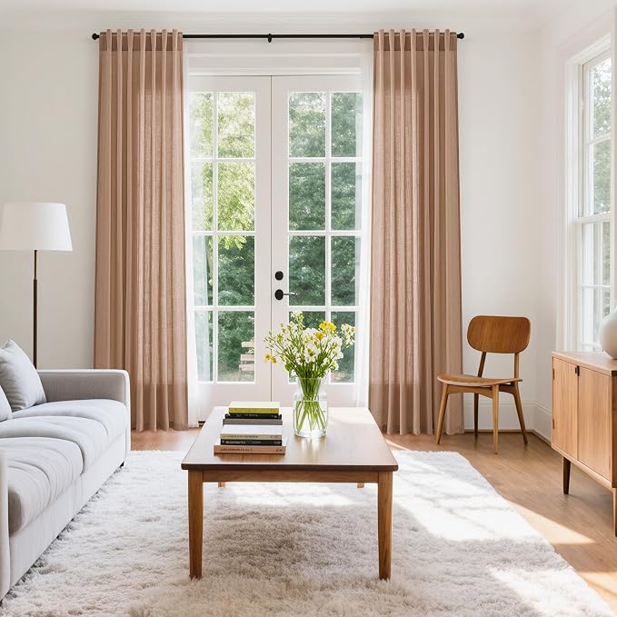 Peach Linen Curtains 90 Inch Long 2 Panels - Image 7
