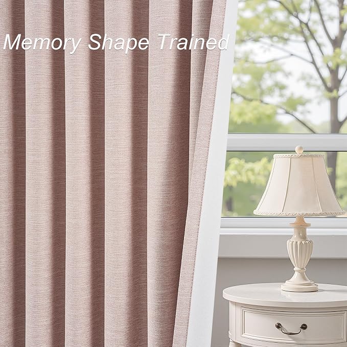 Light Pink Full Blackout Curtains Linen Blended Room Darkening Curtain Panels - Image 7
