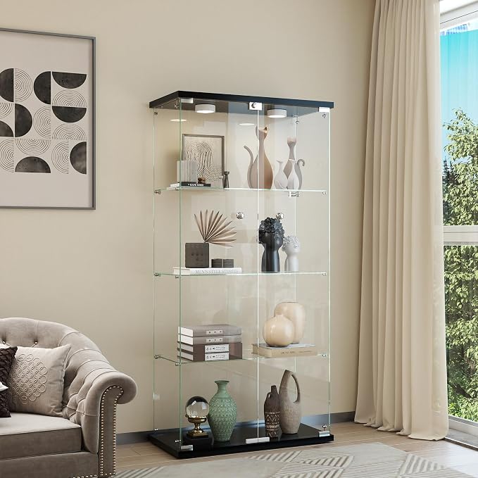 Display Cabinet with Light, Glass Door and Lock, 4-Shelf Fast Installation in - Image 8