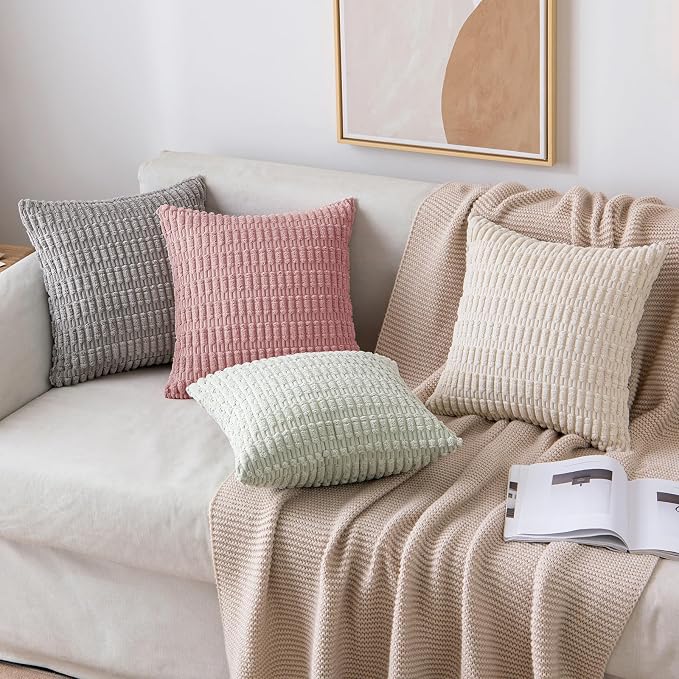 MIULEE Corduroy Decorative Throw Pillow Covers 16x16 Blush Pink Pack of 2 | - Image 2