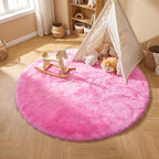 duduta Hot Pink Faux Fur Sheepskin Round Rug 4x4 ft, Fluffy Shag Circle Rug | - Image 5