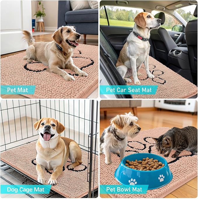 OLANLY Dog Door Mat for Muddy Paws 36x24, Paw Print Design Chenille Mud Mat | - Image 7