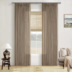 Latte Pinch Pleated Light Filtering Linen Curtains 84 Inch Length | Semi Sheer by Twodrapes
