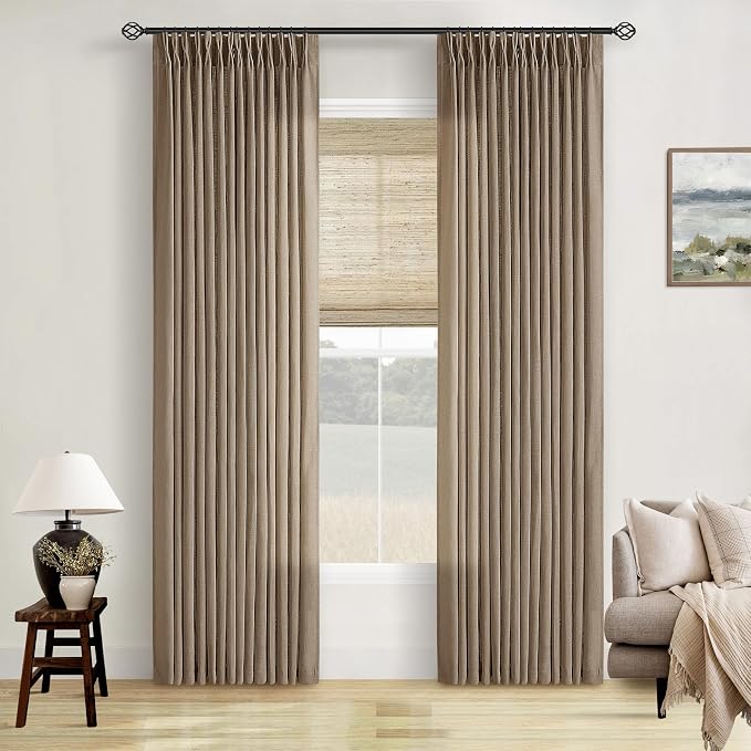 Tan Brown Light Filtering Linen Pleated Curtains by Twodrapes