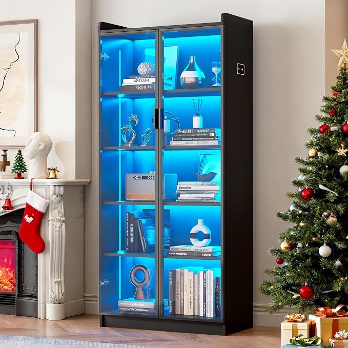 Dystler Display Cabinet with Glass Doors and Shelves, 5 Tier Display Case by CraftYourIdealHomeLife