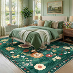 RELEANY Floral Washable 6x9 Area Rugs DarkGreen | Flower Carpet Print Boho Cute - Image 2