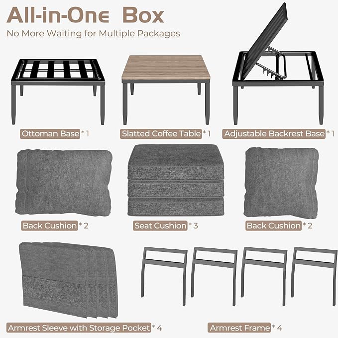 5 in 1 Modular Patio Furniture Set, 3 Piece Aluminum Convertible Outdoor - Image 9