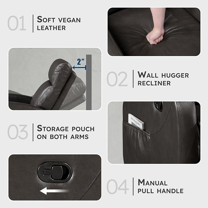 Lexicon Manual Reclining Loveseat, Faux Leather Loveseat Recliner, Wall Hugger - Image 3