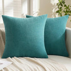 MIULEE Teal Chenille Couch Throw Pillow Covers, 20x20 | Set of 2, Soft Coastal - Image 3