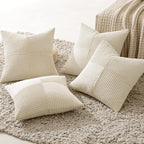MIULEE Beige Throw Pillow Covers 18x18 Inch Set of 4 Boho Patchwork Cushion - Image 3