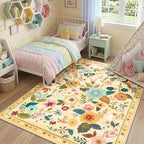 RELEANY Floral Washable 3x5 Area Rugs Ivory/Yellow | Flower Carpet Print Boho - Image 6