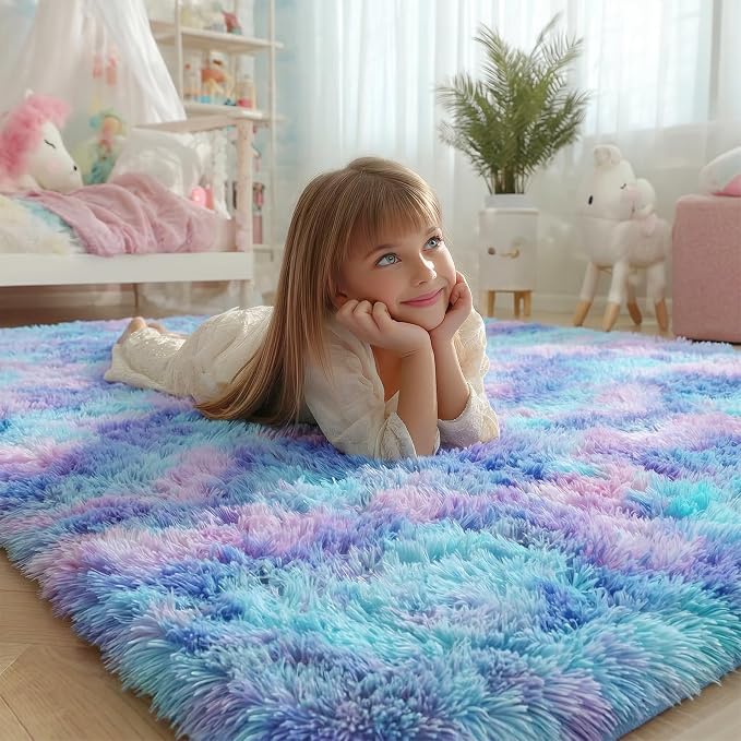 9x12 Rainbow Large Area Rug for Bedroom Girls, Cute Kawaii Purple Rainbow - Image 5