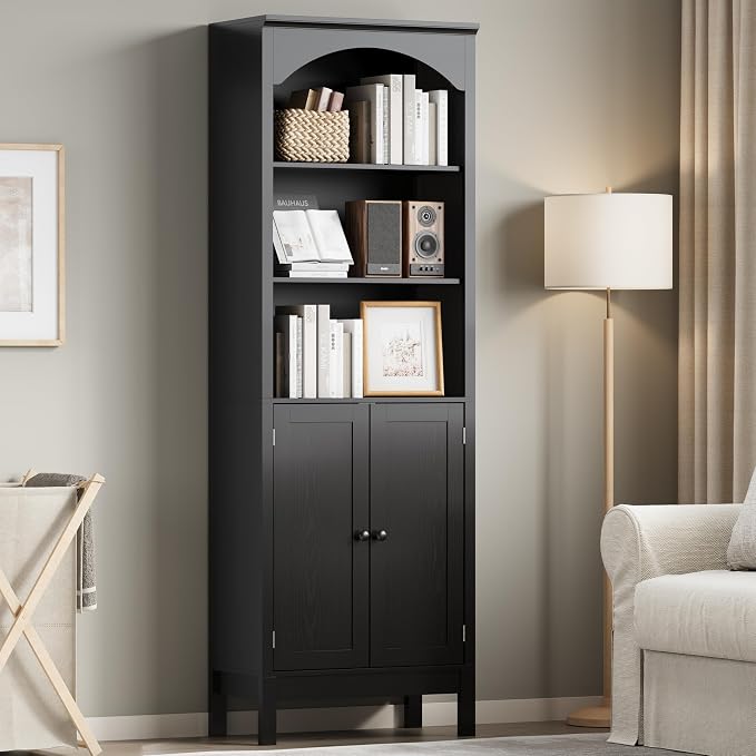 Bookshelf with Doors, Floor Standing Display Storage Cabinet - Image 8