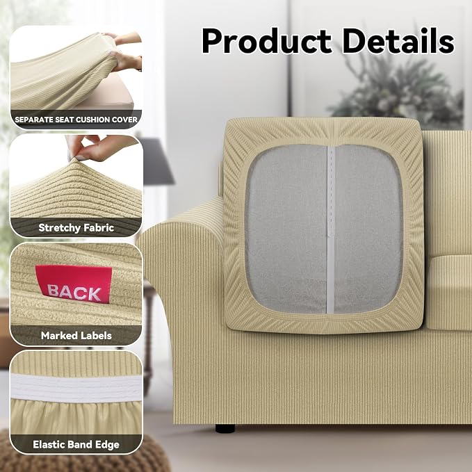 100% WaterproofCouch Cover 4-Piece Set Striped Sofa Slipcovers - Image 5