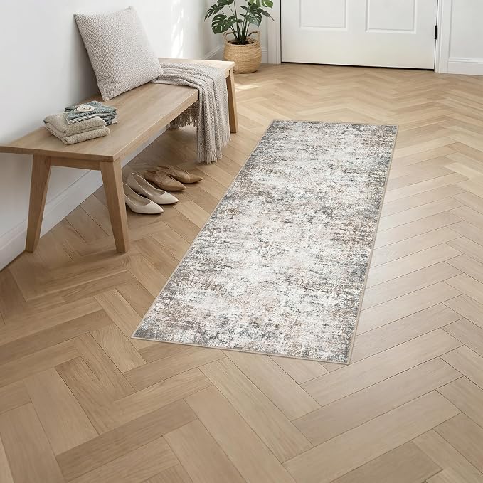 2x5 Washable Runner Rug：Modern Abstract Kitchen Soft Carpet Brown | - Image 2