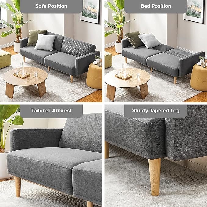 mopio 76.4" Futon Sofa Bed, Sleeper Sofa, Mid Century Modern Futon Couch - Image 5