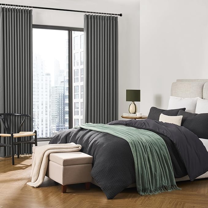 Blackout Pleated Curtains 105 Inches Long, Privacy Window Drapes - Image 4