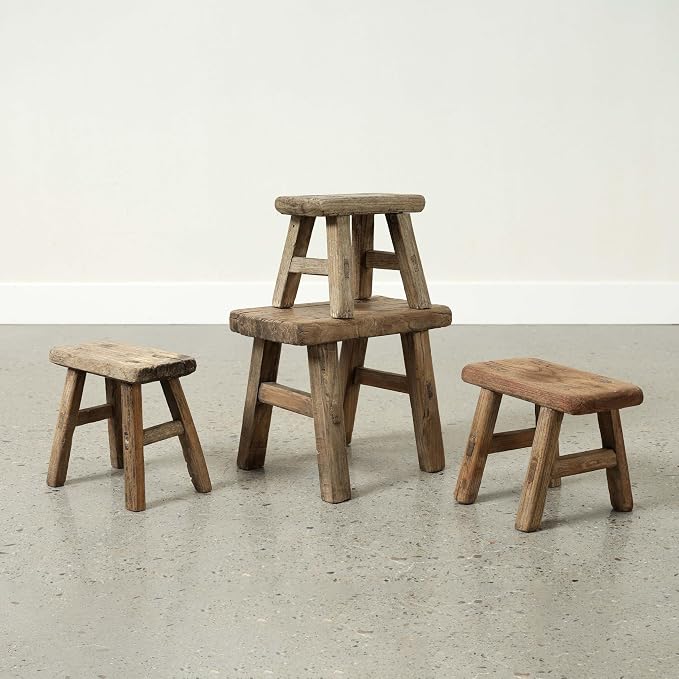 Artissance 11" W Rectangular Natural Wood Vintage Mini Stool - Image 10