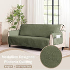 Quilted Olive Green Sofa Slipcovers - Image 2