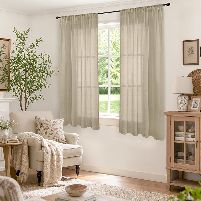 BGment Camel Linen Curtains 48 Inches Long - Image 2
