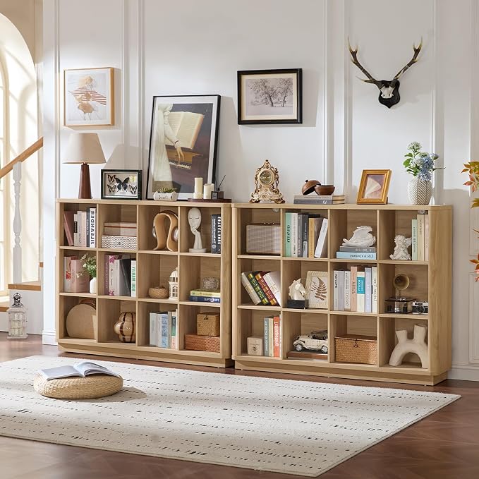 Joaxswe 12 Cube Storage Organizer, Wood Floor Standing 3-Tier Cubby Bookcase - Image 5