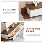 Extendable TV Stand with LED Lights, Modern TV Console with 3 Drawers, Wooden - Image 6