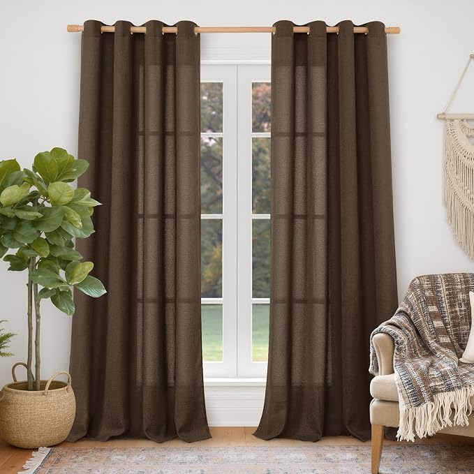 YoungsTex Brown Linen Curtains 98 Inch Length by YoungsTex