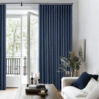 Navy Blue Pinch Pleated Full Blackout Linen 80 Inch Window Curtains | Room - Image 7