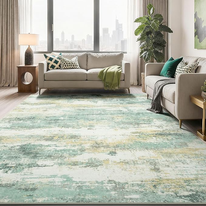 Rugflix 8x10 Area Rugs for Living Room, Washable Light Green Large Rug | - Image 9