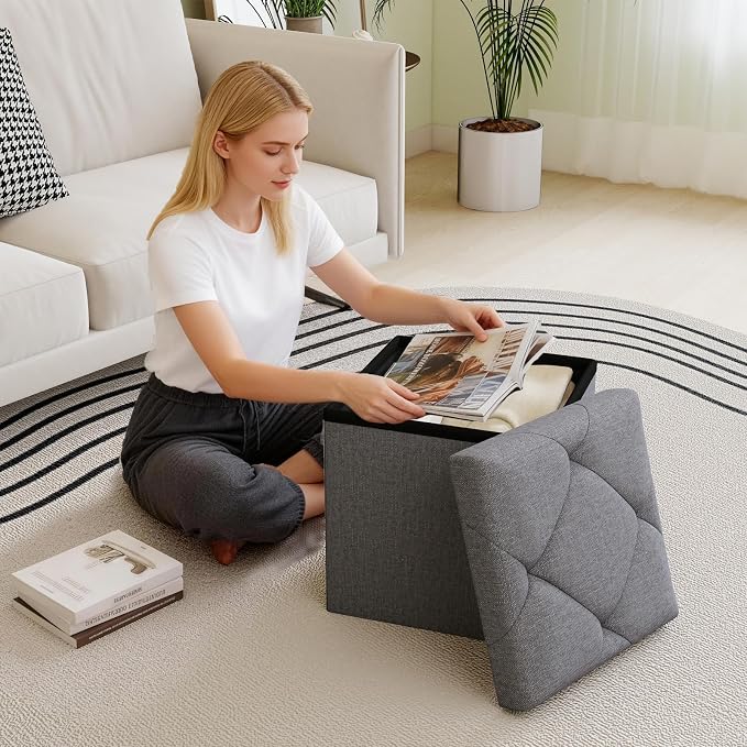 15'' W Storage Ottoman Bench, Folding Storage Bench Ottoman, by Unknown