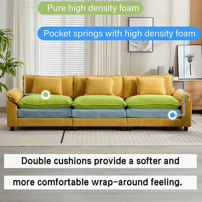 Oprisen 120" Modular Sectional Sofa, Comfy Cloud Couch Sectional Sofa, Chenille - Image 3