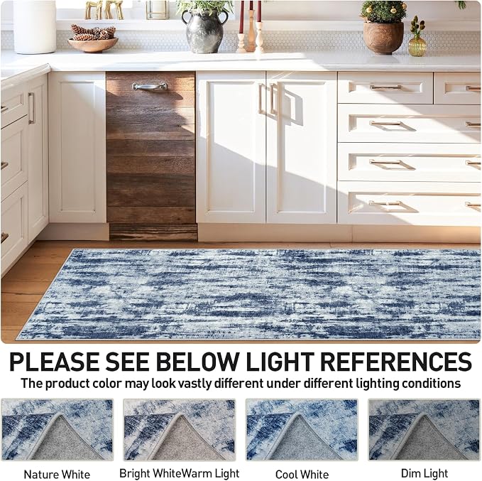 2'6''x8' Runner Rugs Washable Rug: Modern Abstract Hallway Blue Grey Carpet | - Image 7