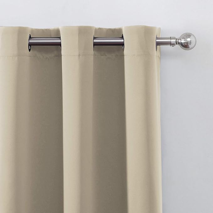 Beige Blackout Curtains 34 x 63 Inch Length/Set of 2 Curtain Panels/Thermal - Image 7