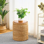 Wimarsbon Round Pouf Ottomans, Handwoven Natural Water Hyacinth Seagrass Pouffe - Image 5