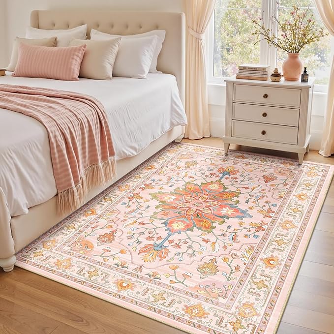 RELEANY Washable Area Rug, Water Repellent, Pet Friendly, Vintage Floral Boho - Image 2