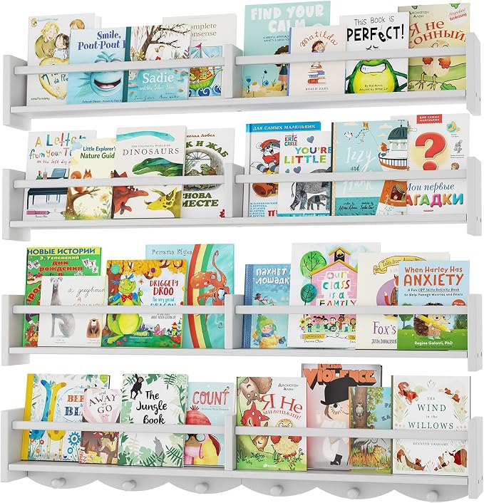 34Inch Nursery Bookshelves, Wall Floating Shelf Kids Coat Rack by Unknown