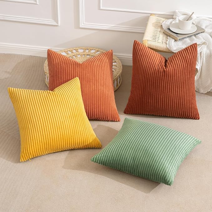 MIULEE Fall Decorative Throw Pillow Covers Yellow Rust Green 24x24 | Set of 4 - Image 8