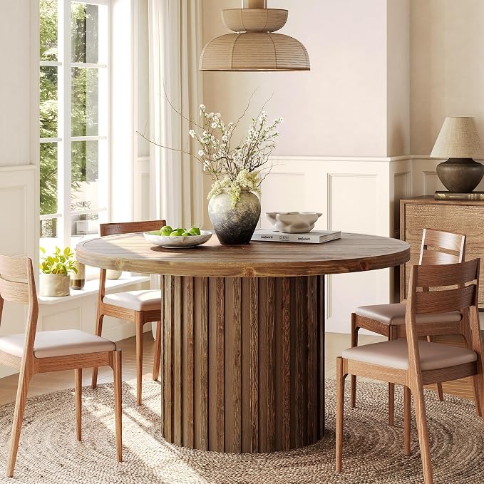 47" Solid Wood Dining Table for 4-6, Farmhouse Round Kitchen Table - Image 3