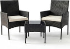 Sweetcrispy 3 Piece Patio Furniture Set, All-Weather Outdoor Wicker Bistro Set by Sweetcrispy