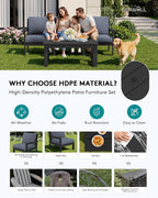 SERWALL HDPE Patio Sofa Set, 4-piece Sectional Outdoor Furniture Set, All - Image 3