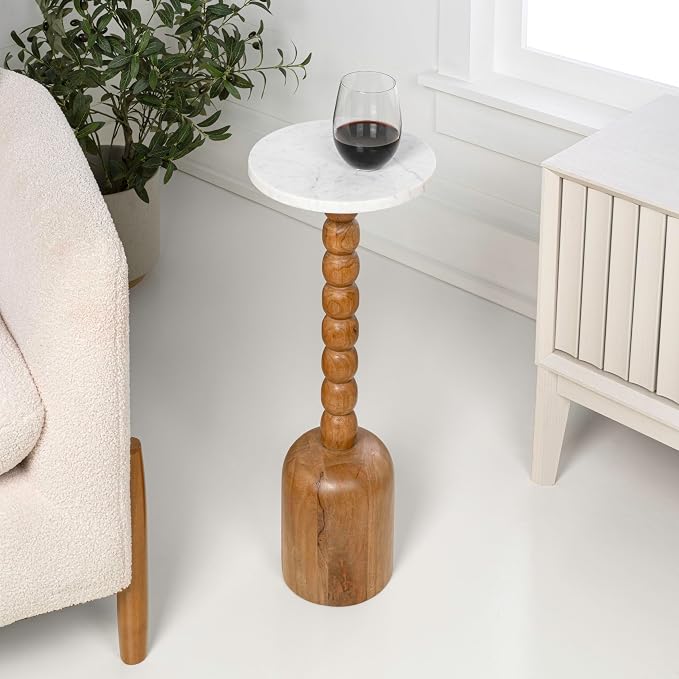 JONATHAN Y Turner 24.5" White & Natural Mango Wood Round Drink Table, Tall - Image 2