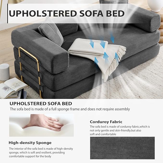 HANXIN Convertible Sleeper Sofa Bed, 78 Inch Folding Floor Mattress Couch - Image 4